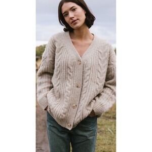 $375 Cozy Earth Women Oversized Cable Knit Cardigan Oxford Size S M Yak Alpaca